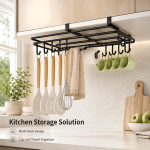 Kitchen No-Drill Wall-Mounted Metal Multi-Functional Double-Layer Movable Storage Rack With Chopping Board Holder