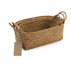 Legend Rectangular Seagrass Storage Basket With Handle Eco-friendly Handmade Woven Natural Rustic Brown Seagrass Serving Tray
