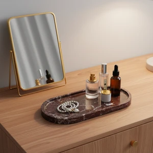Marble Vanity Tray Storage Dresser Jewelry Holder Serving Tray Luxury Tray Waterproof Perfume Decorative Oval for Home Decor