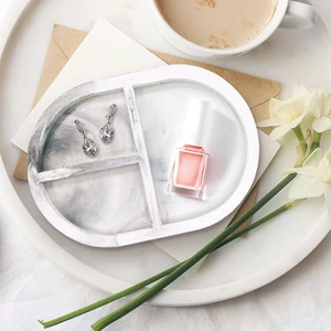 Bebox Oval Marble Cement Tray 160x110x14mm Desktop Organizer Storage For Jewelry Home Decor