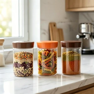 15oz 450ml Food Grade Clear PET Storage Jar with Flat Lid Airtight Plastic Container for Kitchen Pantry Organization