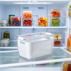 Clear Fridge Organizer Containers with Airtight Lids Stackable Plastic Storage Jars for Snacks and Leftovers Preservation