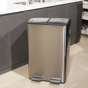 30L 40L 60L 2 Compartments Stainless Steel Recycling Bin Indoor Separation Metal Trash Can Kitchen Waste Sorting Garbage Bin