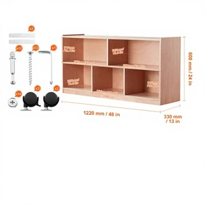 SucceBuy 2-Shelf Wood Multifunctional Cubby Mobile Tray Storage Cabinet Living Room Organizer