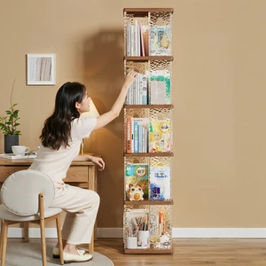 Small Multi-Layer Bookcase Storage Rack Spin Removable Plastic Stackable Bookshelf Functional Floor Book Storage Unit BT-409