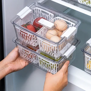 Factory 2.1L Transparent Air Valve Drain Fresh-keeping Storage Containers Refrigerator Plastic Storage Box With Drain