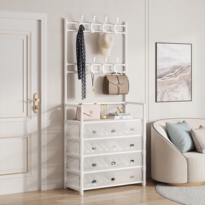 5-Tier Stainless Steel Coat Shoe Rack with Dustproof Cover Detachable Hooks for Clothing & Bag Storage in Living Room/Entryway