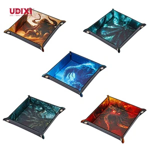 For Udixi Customizable Logo RPG Dungeons And Dragons D&D Square Dice Tray 8.66 Inch PU Leather Tray Packaging