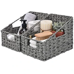 Handwoven PP Wicker Storage Basket Waterproof Rattan Basket With Built-in Handles Trapezoid Baskets For Organizing