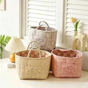 Cotton Floral Garden Style Storage Basket Portable Large Capacity Household Clothes Toy Sundries Storage Basket Bin