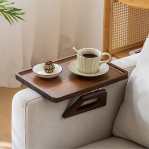 Runwood Bamboo Sofa Tray Eco-friendly Save Space Foldable Table On Couch Side Table Sofa Arm Tray Clip For Afternoon Tea Cake