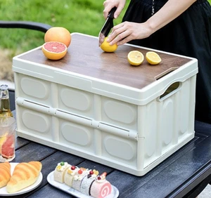 Food Camping Box Car Trunk Clutter Organizer Portable Folding Storage Bin Box with Lid Handle