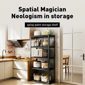 Steel Storage Rack Heavy Load Bearing Adjustable Design Space Saving Multi-Purpose Organizer Kitchen Garage Storage Shelf