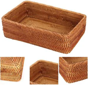 High Quality Handmade 3pcs Rattan Storage Baskets Popular Hot Selling Rectangular Wicker Basket Organizer