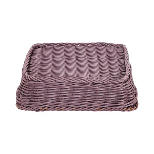 Durable PP Rattan Woven Storage Basket Decorative Plastic Organizer Bin with Bread Tray for Kitchen Pantry or Living Room Use