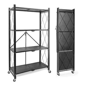Wholesale Home Storage Free Standing Stackable Mobile Metal Folding Shelf Rack Trolley for Bathroom Kitchen Living Room