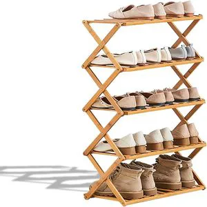 5 Tier Shoe Rack, Multi Tier Foldable Bamboo Shoe Organizer Rack Multifunctional Storage Free Standing Shoe Shelf