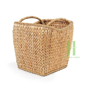 New Eco Friendly Water Hyacinth Boho Storage Basket with Handle Woven Storage Laundry Clothes Basket Made in Vietnam HNH Craft
