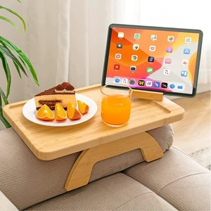 Bmaboo Foldable Sofa Arm Tray with Cup Holder Couch Arm Rest Table Storage Trays for Living Room Use with Food
