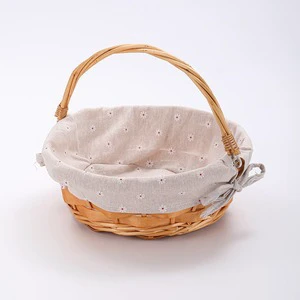 Natural Rattan weave Multi-Purpose Picnic portable round Basket with Handle and lining fabric Wicker willow collect Storage
