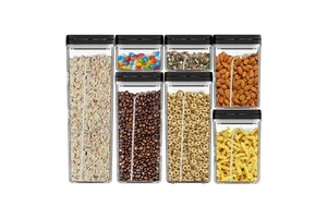 Stackable Airtight Seal Plastic Food Storage Container Jar Set with Flip Top Lid BPA-Free Kitchen Organizer for Pantry