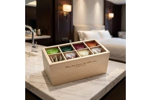 Custom Logo 8 Compartment Paulownia Wood American Style Tea Box Organizer Wholesale Rectangular Snack Storage Container