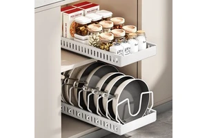 Pull Out Adjustable Pots Pans Organizer Rack Expandable Kitchen Cabinet Cookware Storage Holder With Removable Dividers