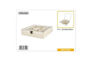 Rectangular Wooden Storage and Decorative Box with Glass Window 20.5x20.5x4.8cm