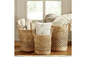 Vietnam Handicraft Natural Handmade Braided Water Hyacinth Seagrass Rattan Straw Eco-Friendly Folding Storage Baskets
