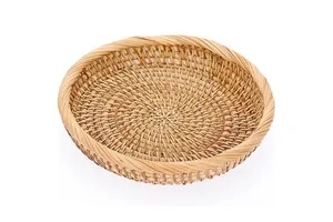 Modern Style Natural Rattan Woven Fruit Basket Round Decorative Serving Tray Small Woven Wicker Basket