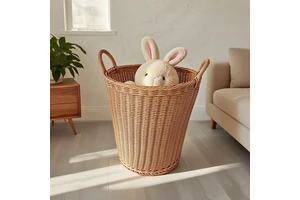 Woven Plastic Rattan Laundry Basket Round Poly Wicker Large Basket Wicker PP Rattan Storage Basket Stacked Basket