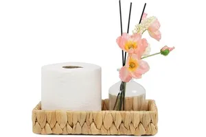 Classic Design Water Hyacinth Napkin Holder Brown Woven Wicker Storage Tray Square Shape Wicker Tray