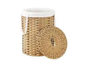 Hot Selling Natural Round Wicker Laundry Basket Handwoven Rattan Laundry Hamper for Bathroom