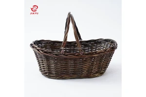 JY French Woven Market Canastas De Mimbre Christmas Hamper Basket Wicker Empty Basket With 2 Handles For Kitchen Bathroom Gifts