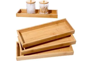 Bamboo Tea Serving Tray 3 Pcs Decorative Multi Use Bathroom Counter Tray With Edges Bamboo Vanity Tray For Dresser Counter Food