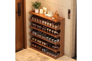 6-tier Bamboo Shoe Rack Simple Multi-layer Dustproof Wide Narrow Doorway Indoor Outdoor Household Storage