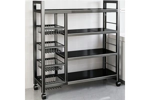 Multi-Tier 4-Shelf Modern Steel Kitchen Storage Rack with Wheels Mobile Shelving Unit for Home Kitchen & Living Room