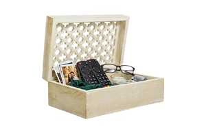 Wood Decorative Storage Box Hand-Carved Wooden Jewelry Box for Keepsakes Accessories & Home Decor Whitewash