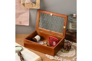 Home Decor Wooden Begonia Flower Glass Retro Storage Box Cosmetics Sundry Storage Box Nordic Style Desktop Storage Gift