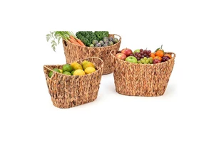 Modern S/3 Water Hyacinth Storage Basket with Handle Multifunction Design Bowl Shape for Multi-Purpose Use