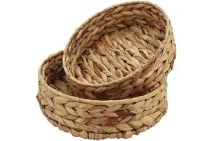 100% Handmade Baskets Water Hyacinth Woven Round Fruit Tray for Vegetable, Bread, Fruit, Arts and Crafts