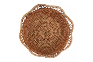 Hand-Woven Rattan Storage Basket Fruit Basket Wicker Woven Tray Restaurant Small Container Home Decoration S-23X5.5cm