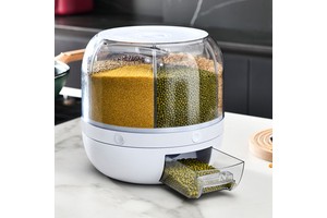 Rotary Barrel Plastic Grain Container - Sealed Rice Dispenser with Rotate Design for Cereal, Grains & Dry Food, Airtight Storage