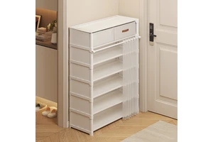 Simple Japanese-style Stainless Steel Multi-layer Dustproof Shoe Rack with Door