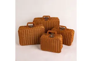 Cheap Kids Plastic Rattan Decorative Brown Small Wicker Picnic Baskets With Metal Lock Handles Rectangular Shape