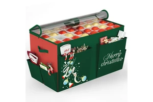 Wholesale Foldable Square American Style Christmas Ornament Storage Box Organizer Divided Compartments Clear Lid 20-35L Capacity
