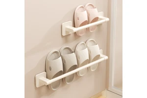 Single-Tier Wall-Mounted Aluminum Modern Multifunction Cream Bathroom Slipper Rack No-Drill Toilet Door Back Drainage Shoe