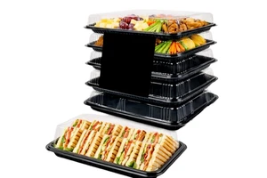 Eco-Friendly Party Gathering Large Meal Tray Disposable Transparent Sealed PET Plastic Container Rectangle 0.2-0.8mm Box