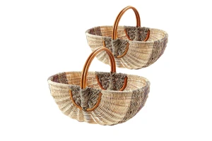 Traditional Woven RATTAN HARVEST BASKET STORAGE BASKET Large Wicker Basket with Handles for Flowers, Fruits, Vegetable Gathering