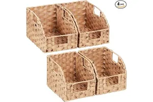 JY StorageWorks Large Rectangular PP Rattan Basket Rattan Storage Basket With Built-in Handles